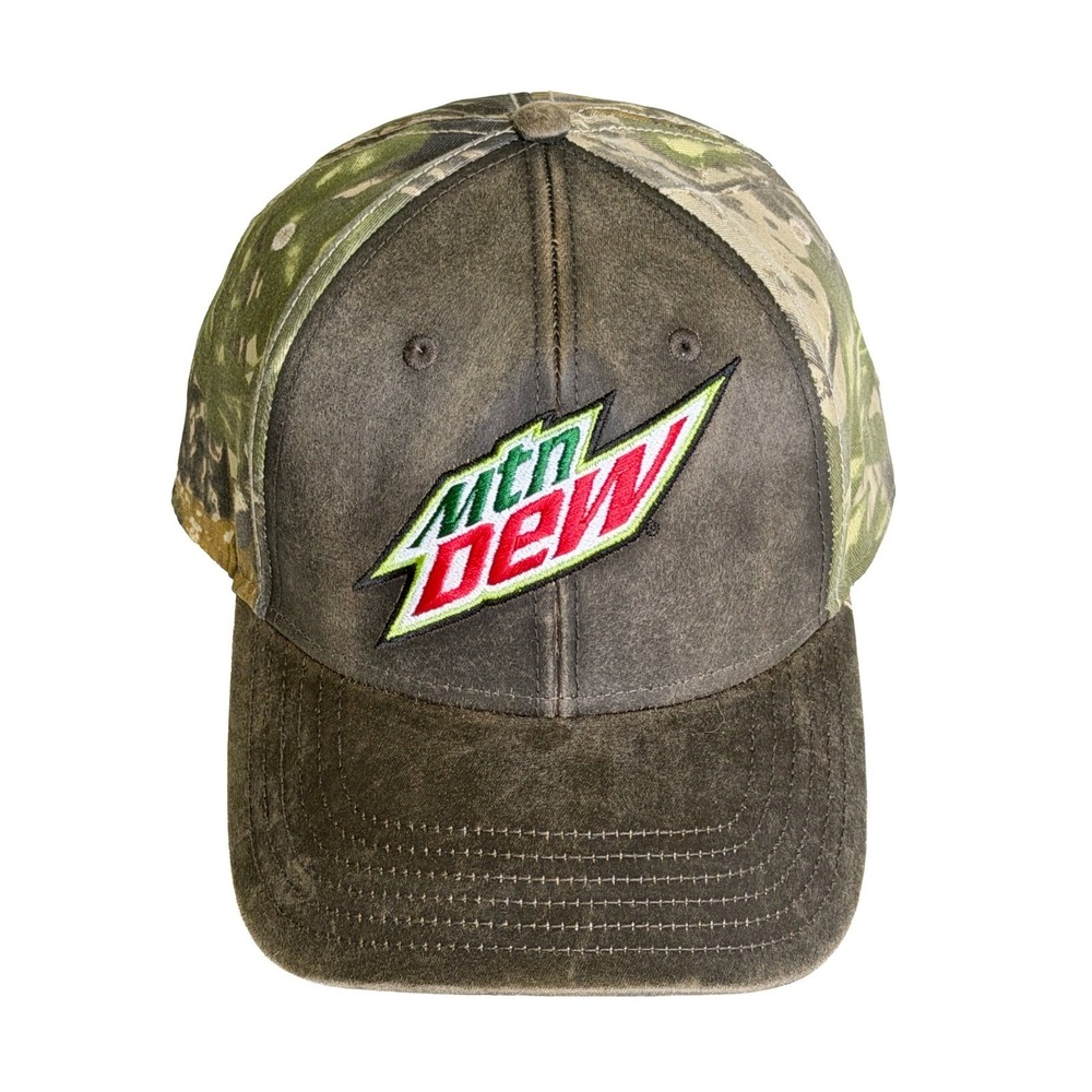 Mountain Dew Brown Green Camouflage Embroidered Men's Cap Trucker Hat Rugged